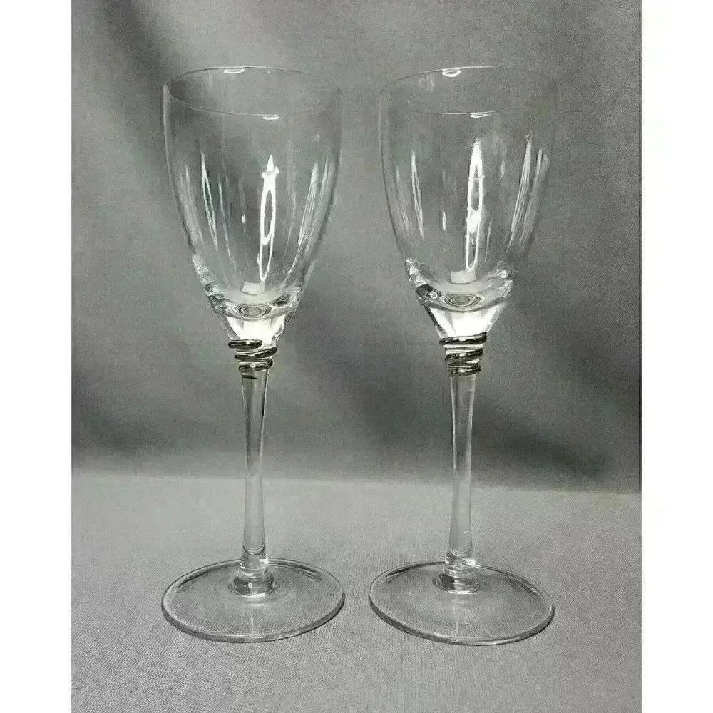 Qualia Helix Platinum Hand Blown Art Glass Wine Glasses Toasting Goblets (Pair)